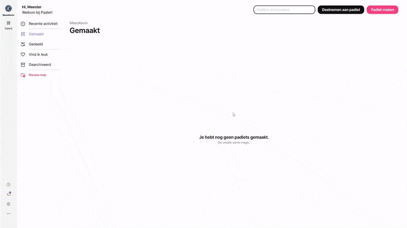 Een GIF die laat zien hoe je een Padlet maakt.